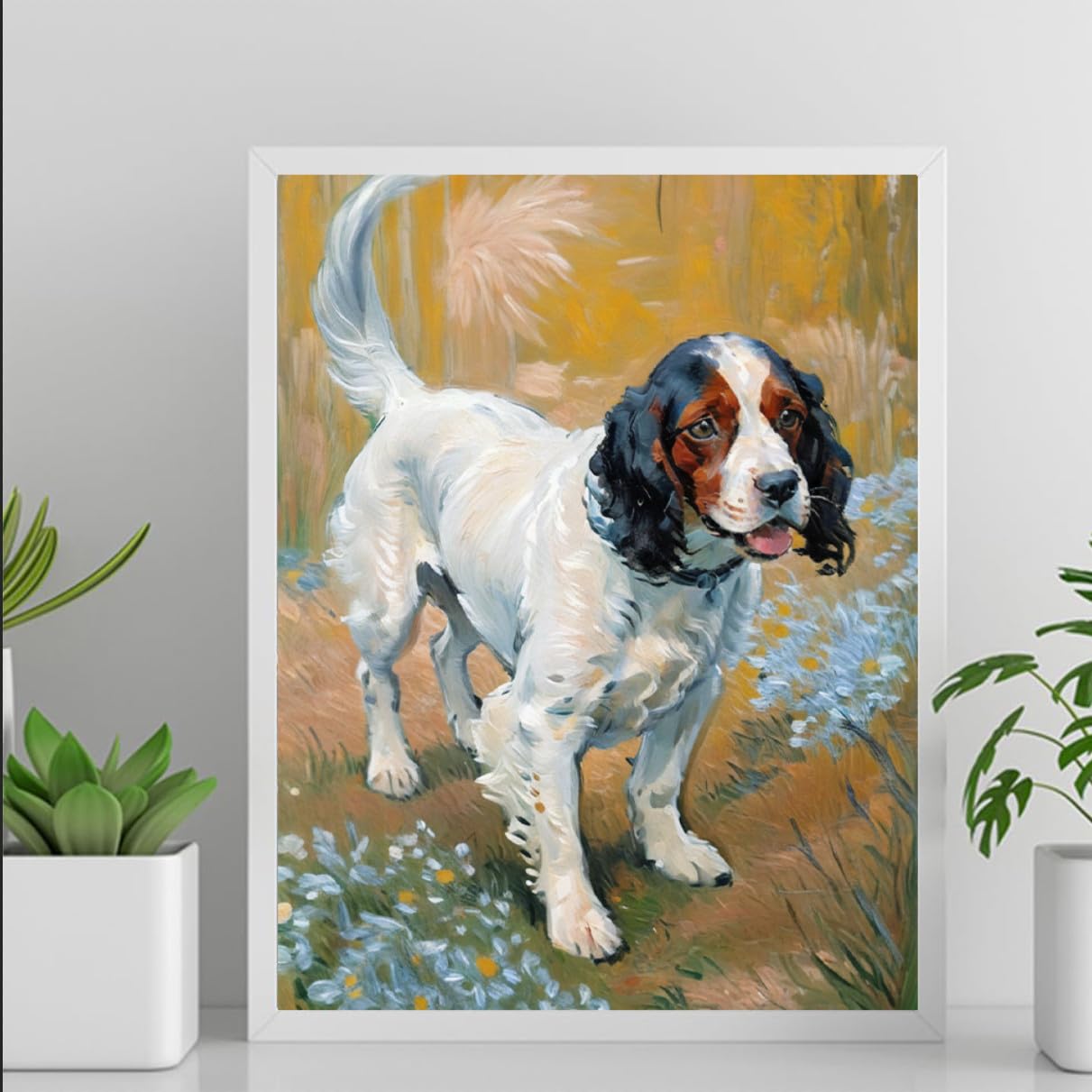 DIY Paint by Number for Adults Beginner Springer Spaniel Dog Paint by Number on Canvas DIY Oil Painting for Gift Home Wall Decor 12x16inch(30x40cm) Frameless