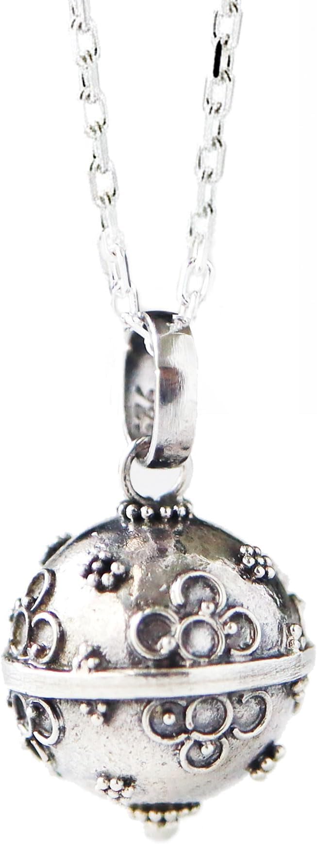 12mm Small Flowers Chime Sound Harmony Ball Sterling Silver Pendant 16" Necklace LS73