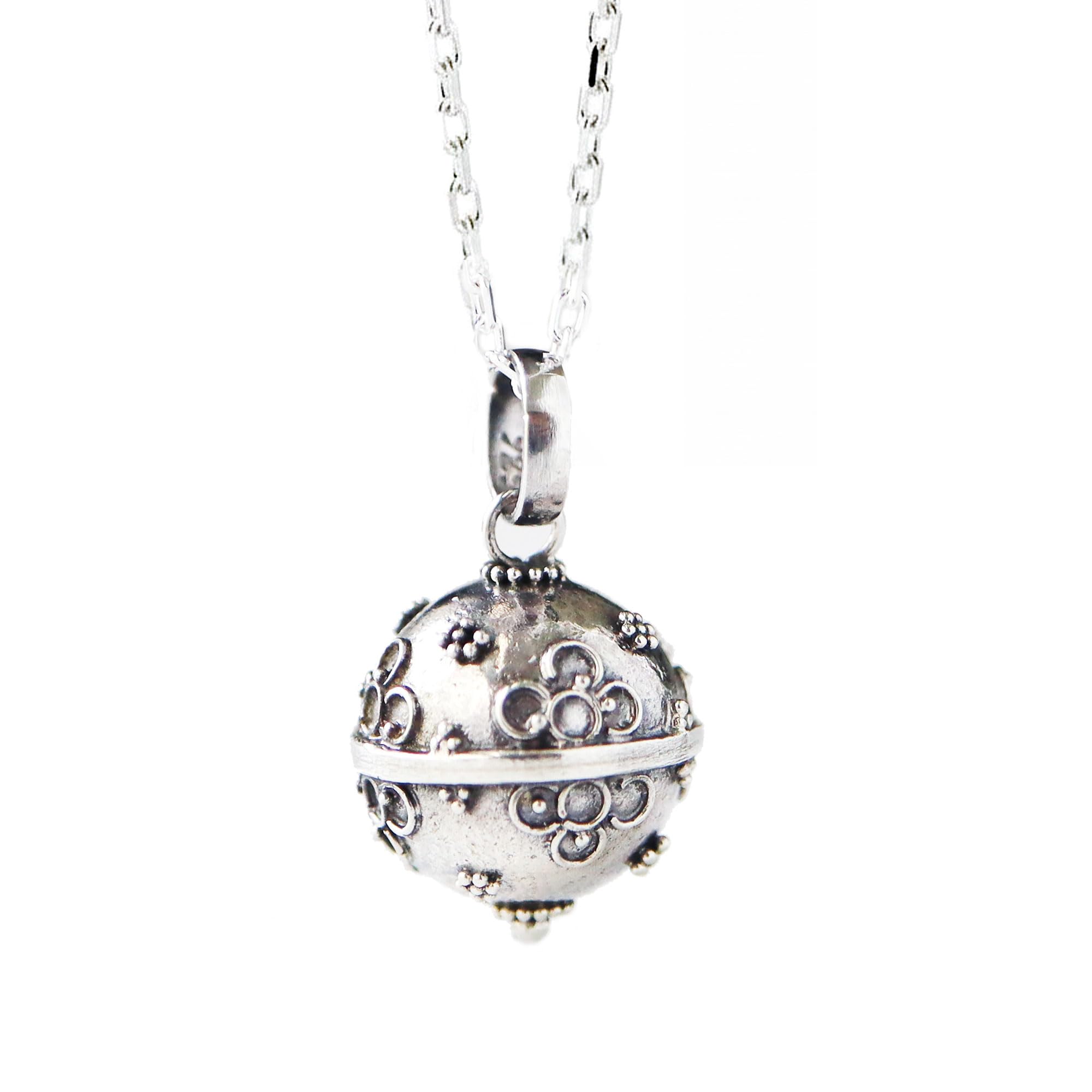 12mm Small Flowers Chime Sound Harmony Ball Sterling Silver Pendant 16" Necklace LS73
