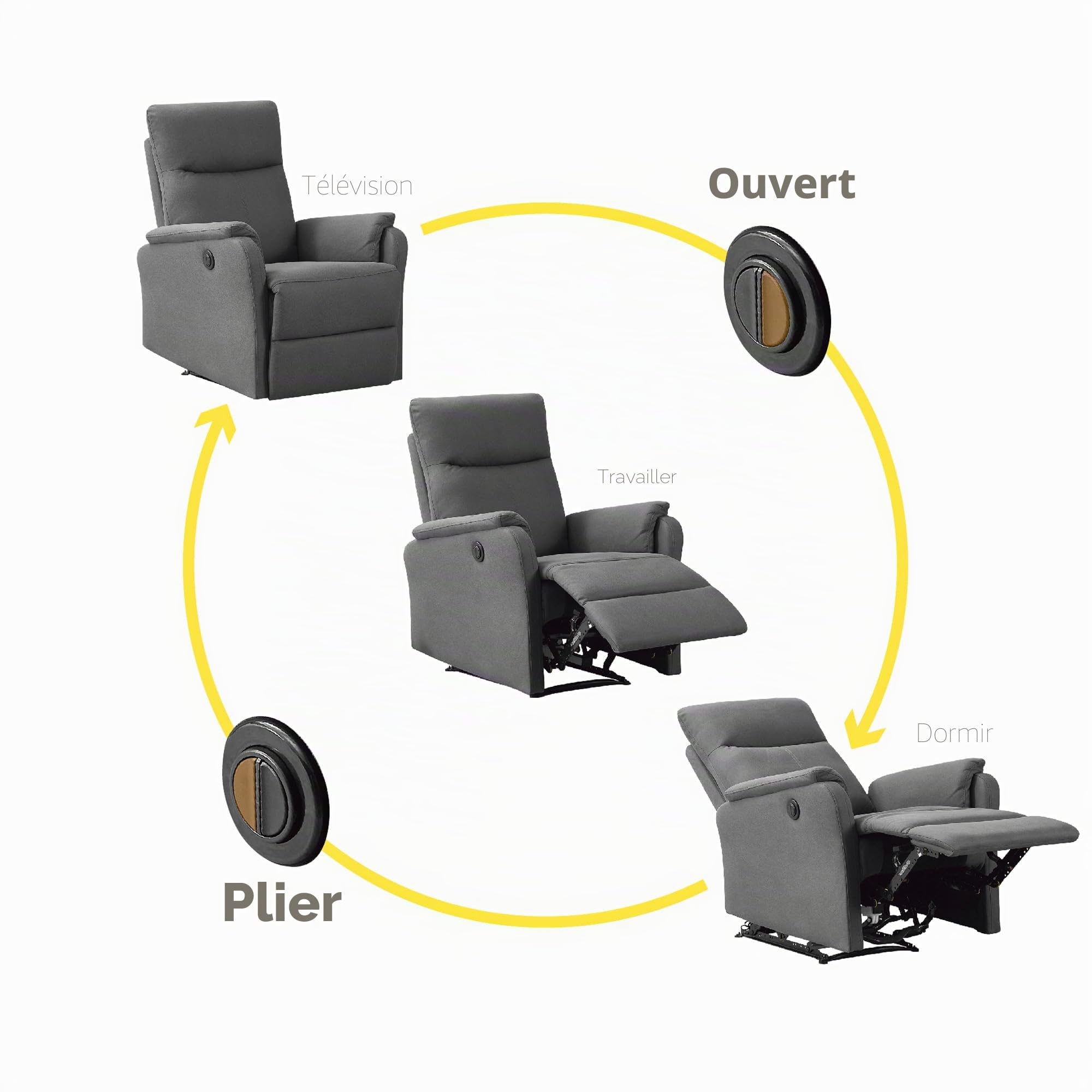 Z-hom Fauteuil de Relaxation - Fauteuil de Massage électrique réglable - Fauteuil Ergonomique pour Regarder la télévision, Travailler et Dormir - Gris