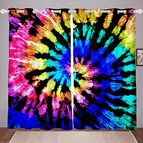 Tie Dye Window Curtains for Bedroom Living Room Boho Psychedelic