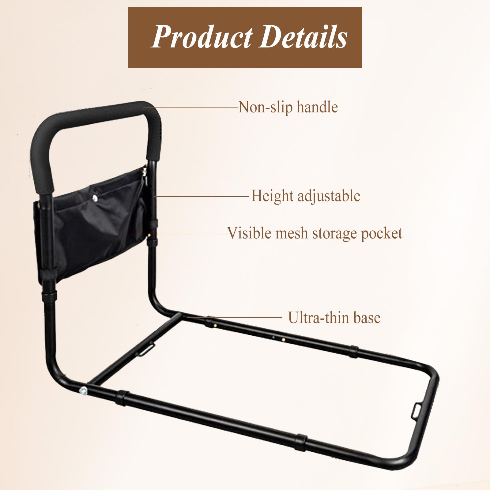 Sbarre Per Letto Anziani - Ringhiera Anticaduta Regolabile, Con Borsa, Senza Forare - Foto 8