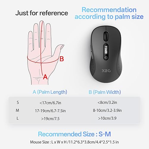 Miniatura 8 de XBG Ratón Bluetooth inalámbrico B15pro, Bluetooth 5.04.0 y 2.4G Tri-Mode, tipo C recargable con pantalla LED, clic silencioso ergonómico para