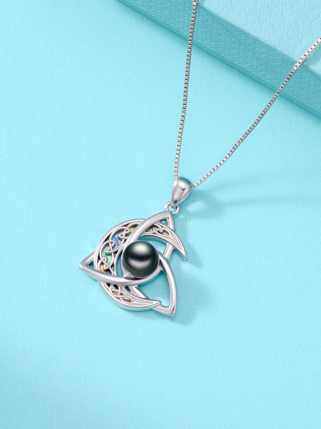 Tahitian Black Pearl AAAA 18K White Gold Plated Sterling Silver Romantic Pendant Necklace for Women Wife Mom Girlfriend Her Jewelry Gift for Anniversary Birthday Christmas - Image 5