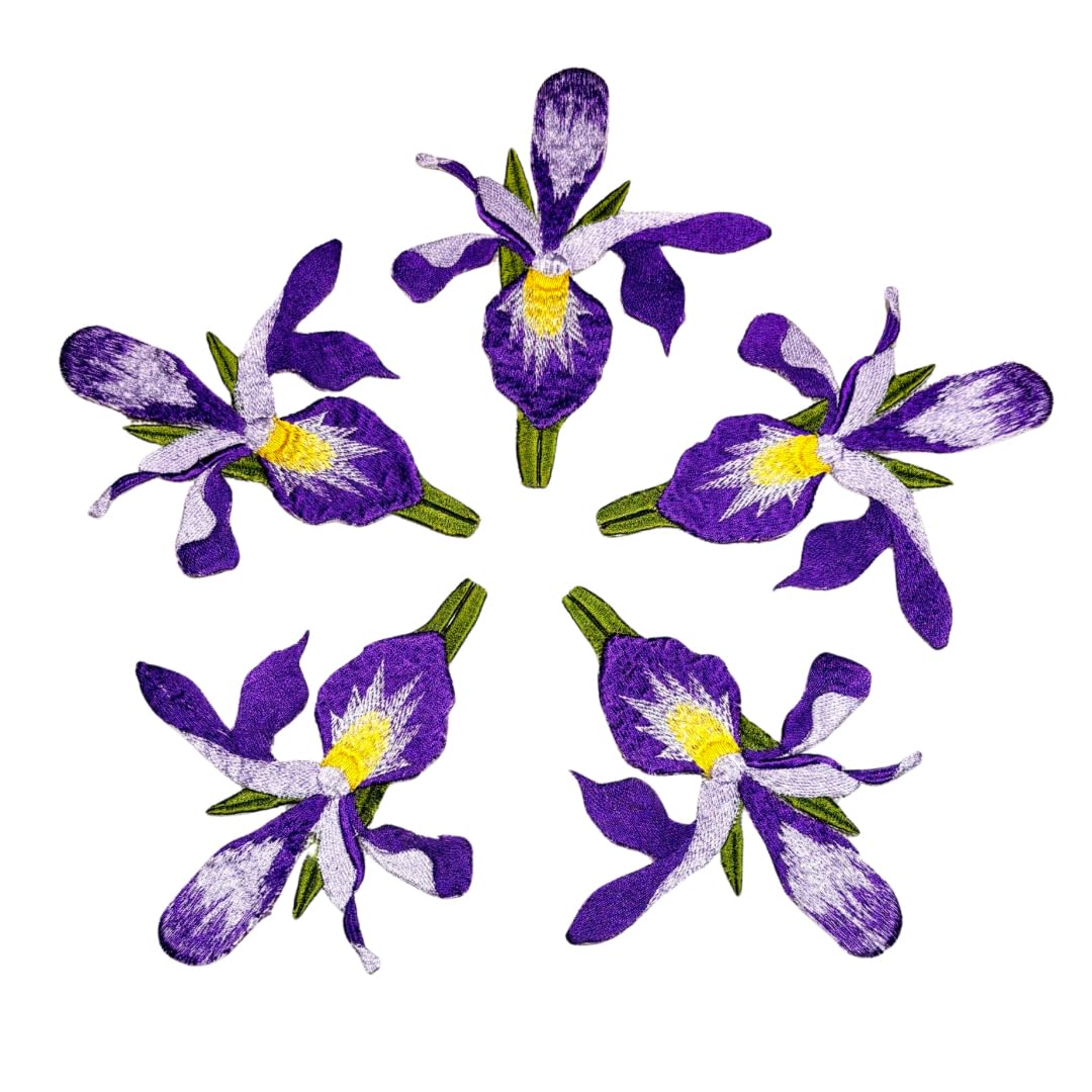 GARAAN - Machine Embroidered Applique, Embroidery Patch, Sew on Patches, DIY Projects, Iris Flower Lavender (Pack of 5) 1