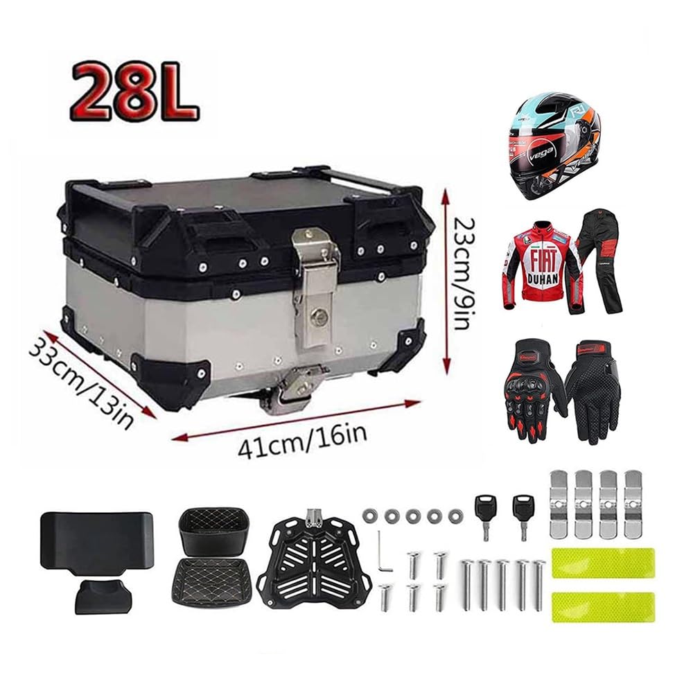 28-100 L Bauletto per moto Universale, Valigia Top Case con serratura di sicurezza, Per Ciclomotori, Motocicletta, Quad, Valigia Moto Scooter(Nero,28L)
