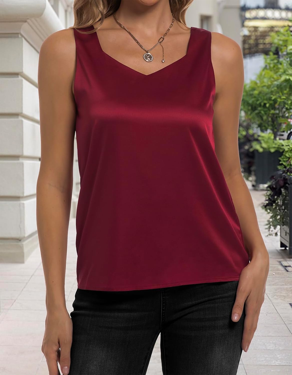 Women's Silk Satin Tank Tops V Neck Camisole Casual Cami Sleeveless Shirt Blouses Silky Basic Tanks - Image 3