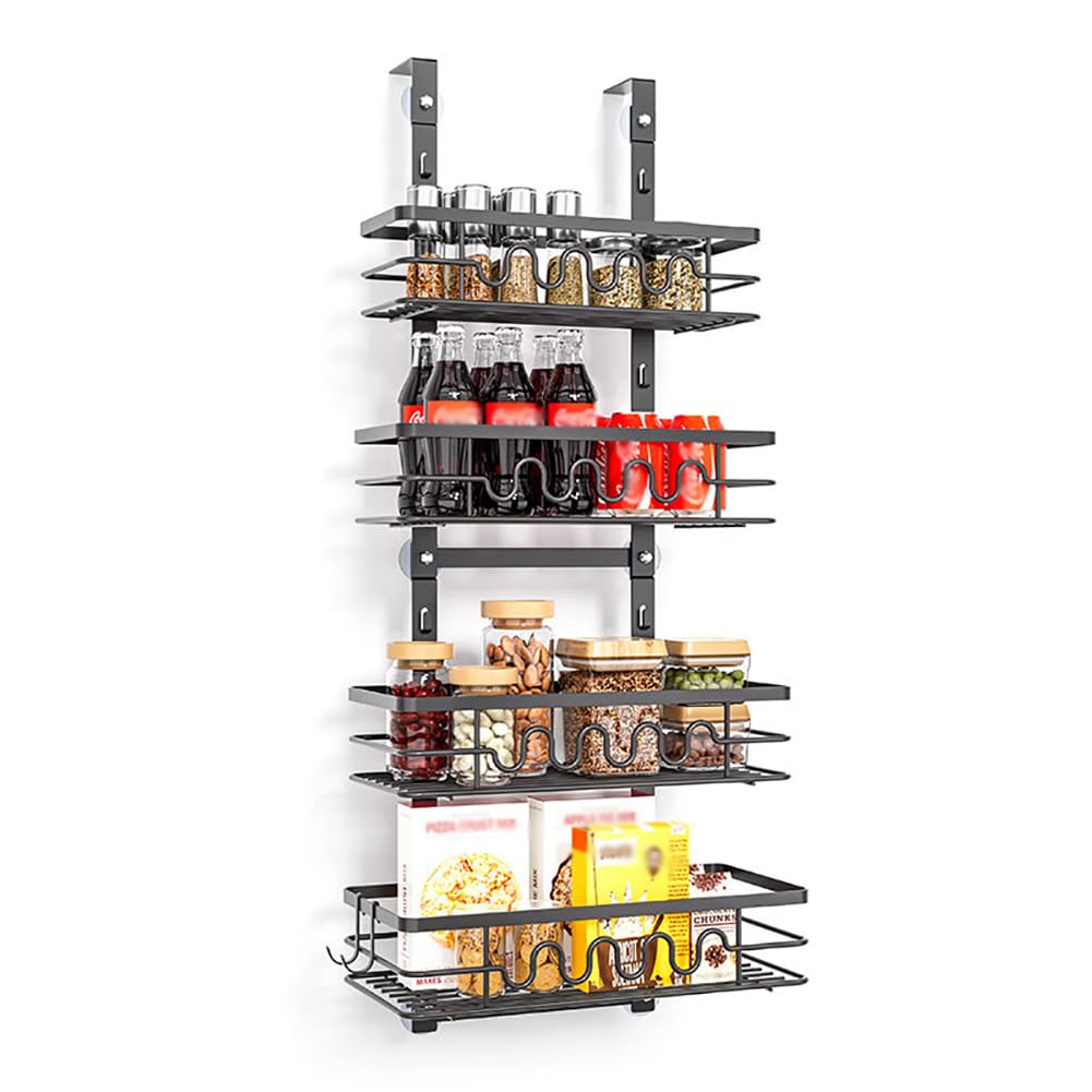 Cachpib Over Door Storage Kitchen Pantry Organizer, Pantry Door Organizer Shelves, Metal Hanging Spice Rack For Pantry Door, Multi-Tier Over The Door Organizer For Kitchen Bathroom, 4 layers