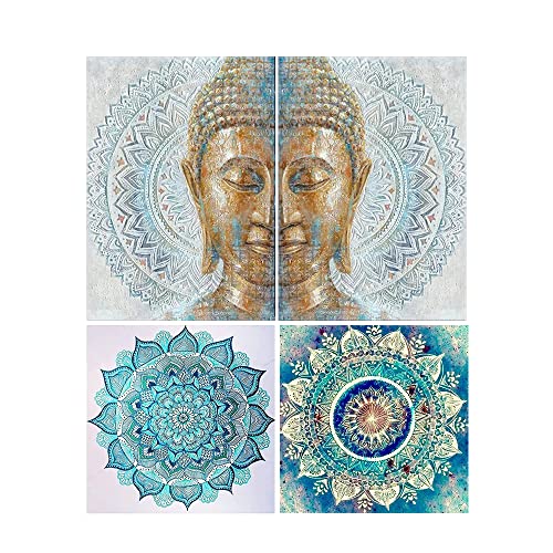 Pintura de diamantes 5D Buda y Mandala: Kit de 4 lienzos de 30x40 cm para adultos