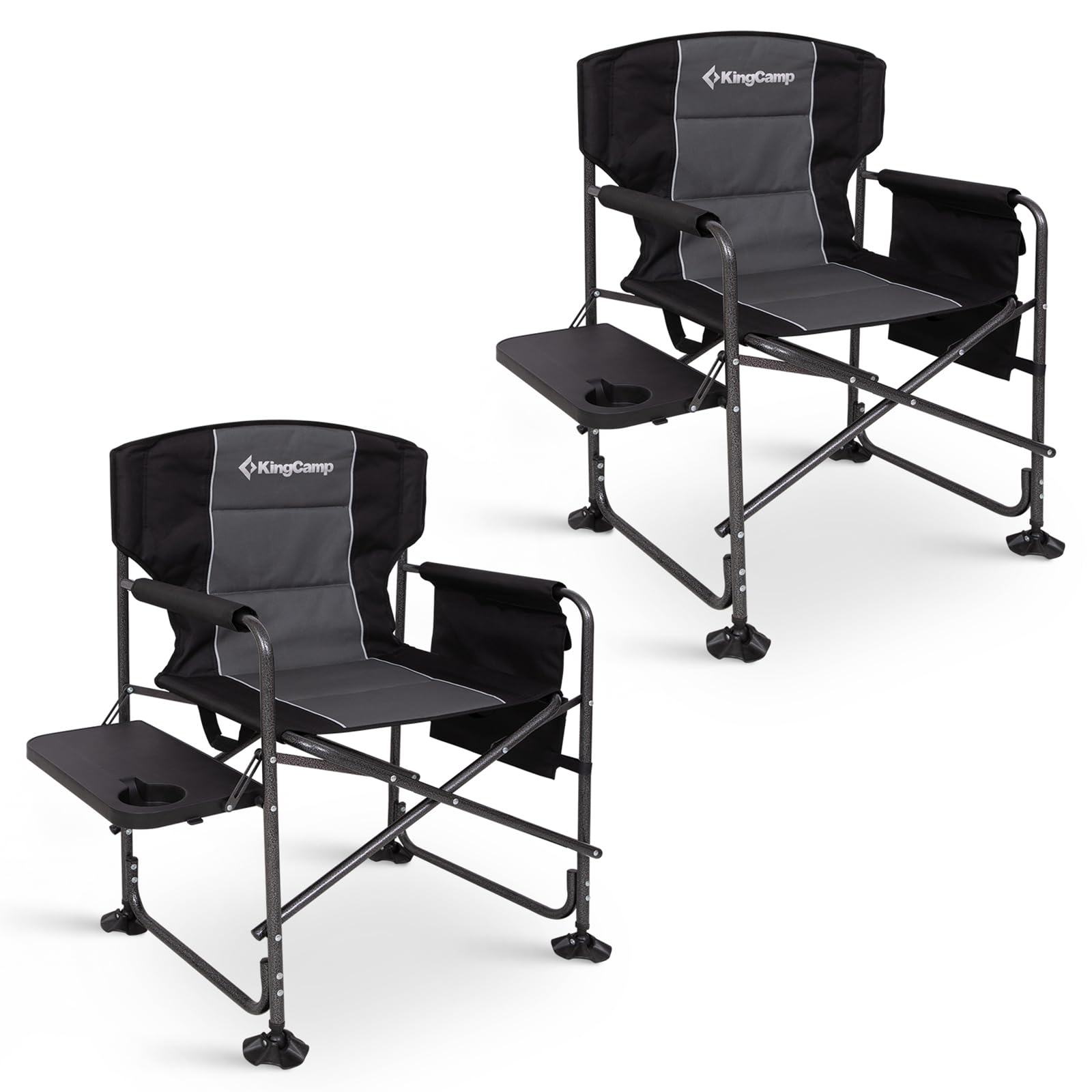 KingCamp Set of 2 Folding Directors Chairs for Adults Up to 200 kg, Heavy Duty Camping Chair with Side Table & Pockets, Oversized Portable Camping Director Chair for Outdoor Garden Fishing BBQ
