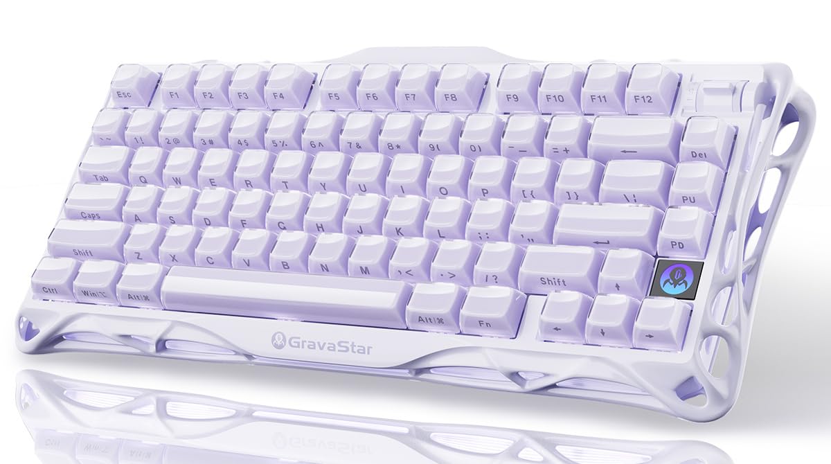 GravaStar Mercury K1 Purple 75% Wireless Mechanical Keyboard – Tri-Mode BT5.0/2.4GHz/USB-C Gaming Keyboard, Jelly Keycaps, Linear Switches, RGB