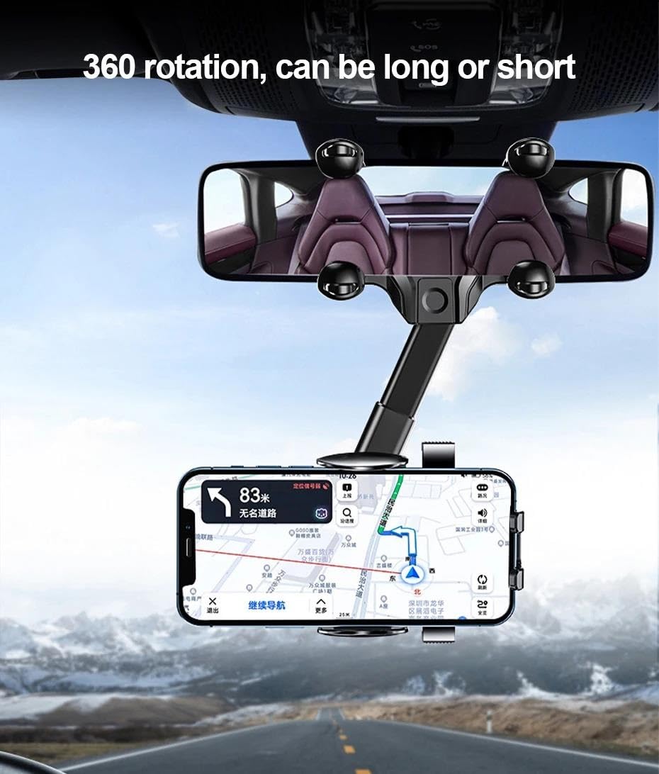 Porta Cellulare Auto Supporto per telefono cellulare con specchietto retrovisore per auto, retrattile a 360°, con clip per telefono, supporto GPS, mobile