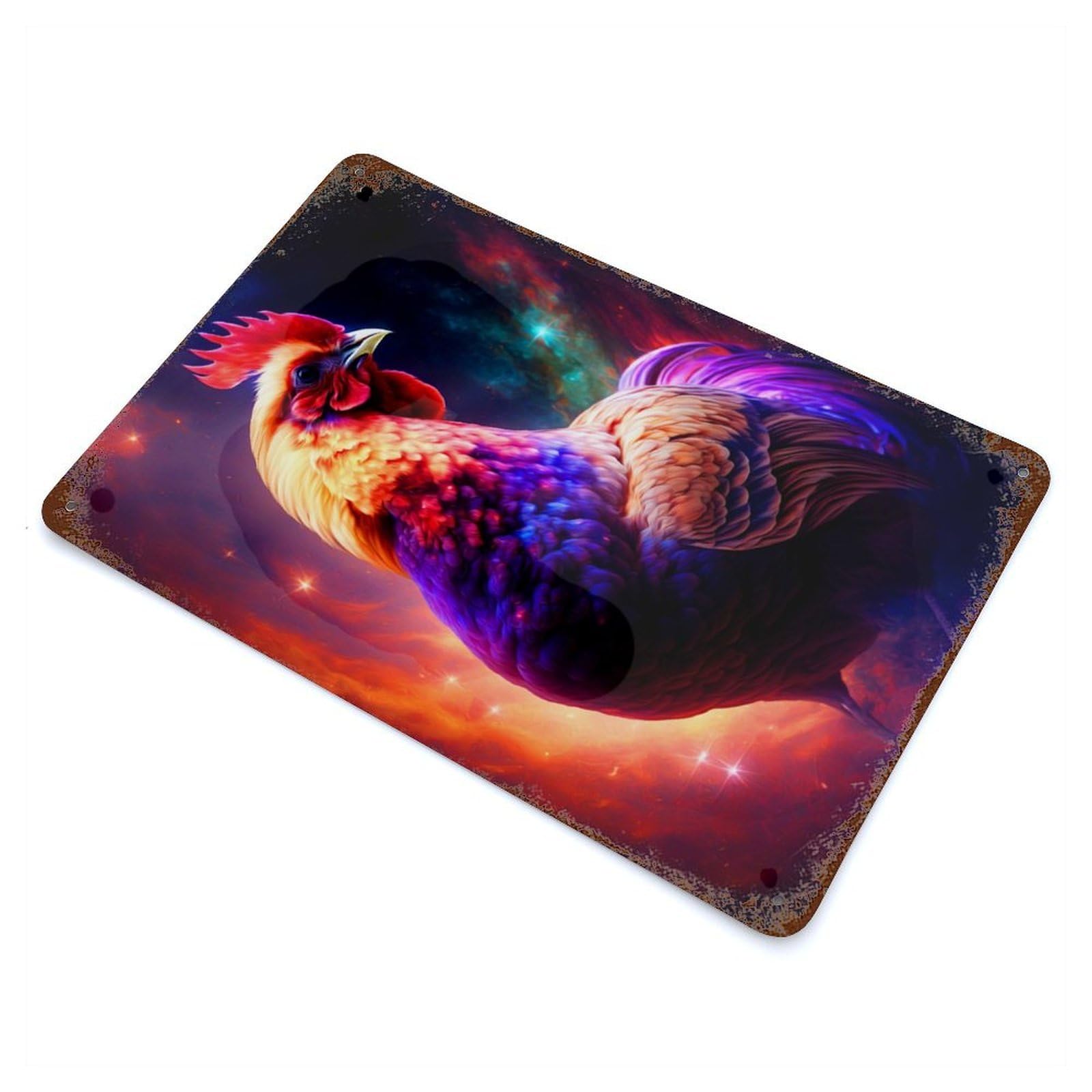 Rooster Rustic Tin Plaque 11.8"x7.9", Ideal for Cafe, Home Bar And Lounge Decor