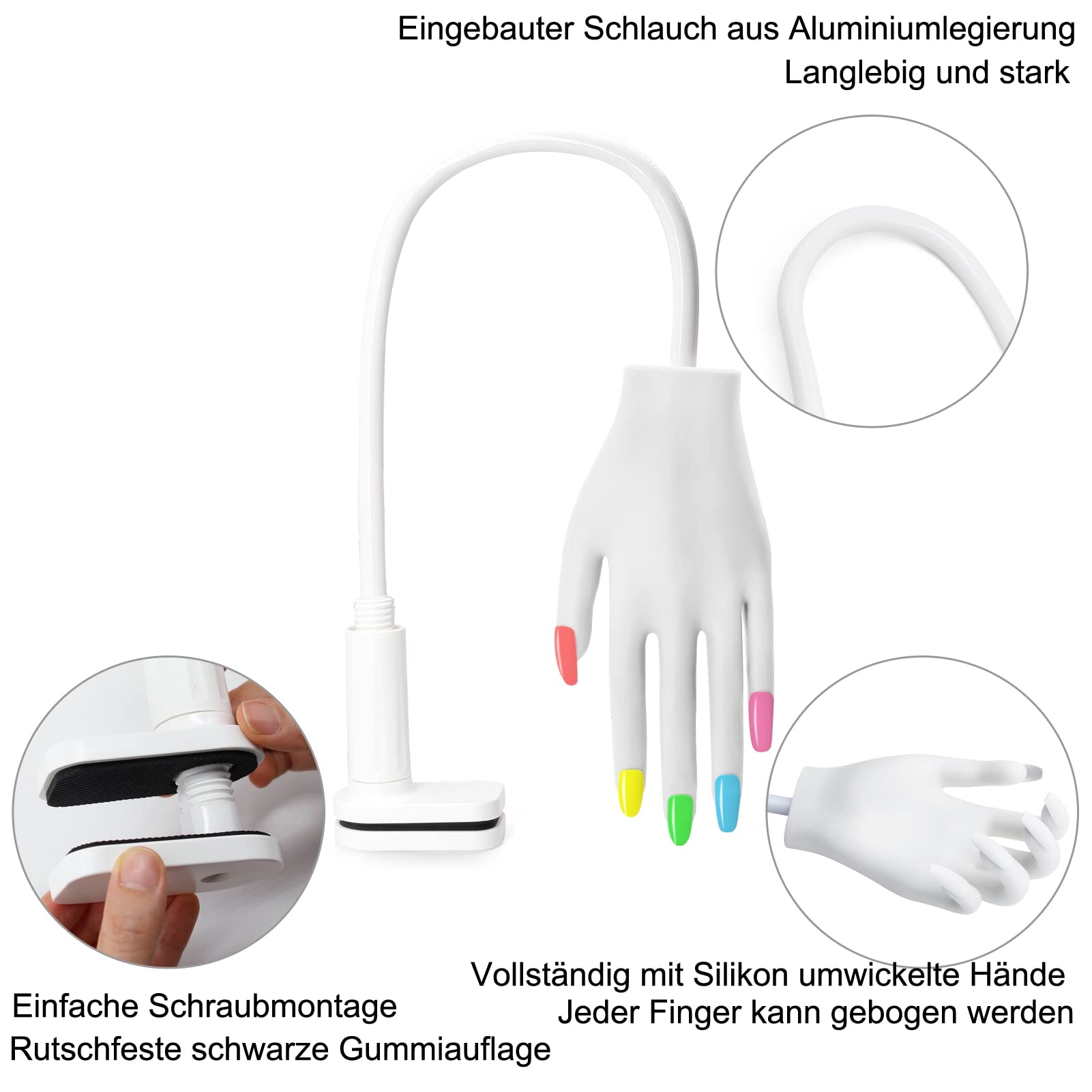 Übungshand Für Nageldesign, Silikon Hand Professionelles Übungsfinger für Nageldesign Gelnägel Fake Hand Maniküre (Weiß)