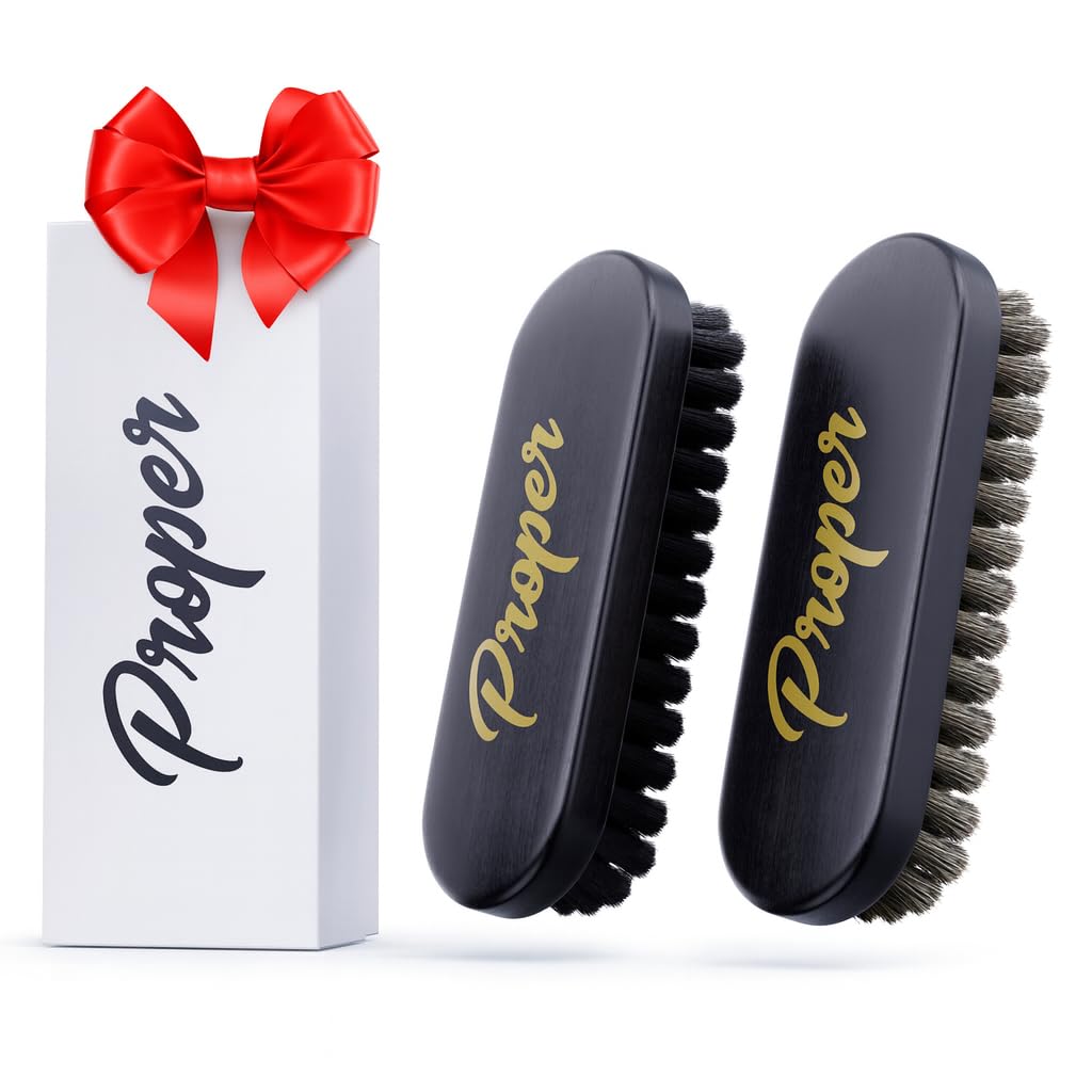 PROPER DETAILING CO. Brush Set for Leather and Upholstery | 2 Pack Horse Hair and Nylon Brushes for Cleaning Leather Surfaces | Upholstery Brush for car, Leather Brush Car Detailing