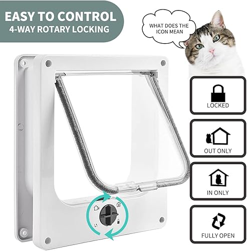 Miniatura 2 de EASY JOY Puertas para gatos (tamaño exterior 8.6 x 7.5 pulgadas), puerta de gato con bloqueo de 4 vías para puertas interiores y exteriores, puerta