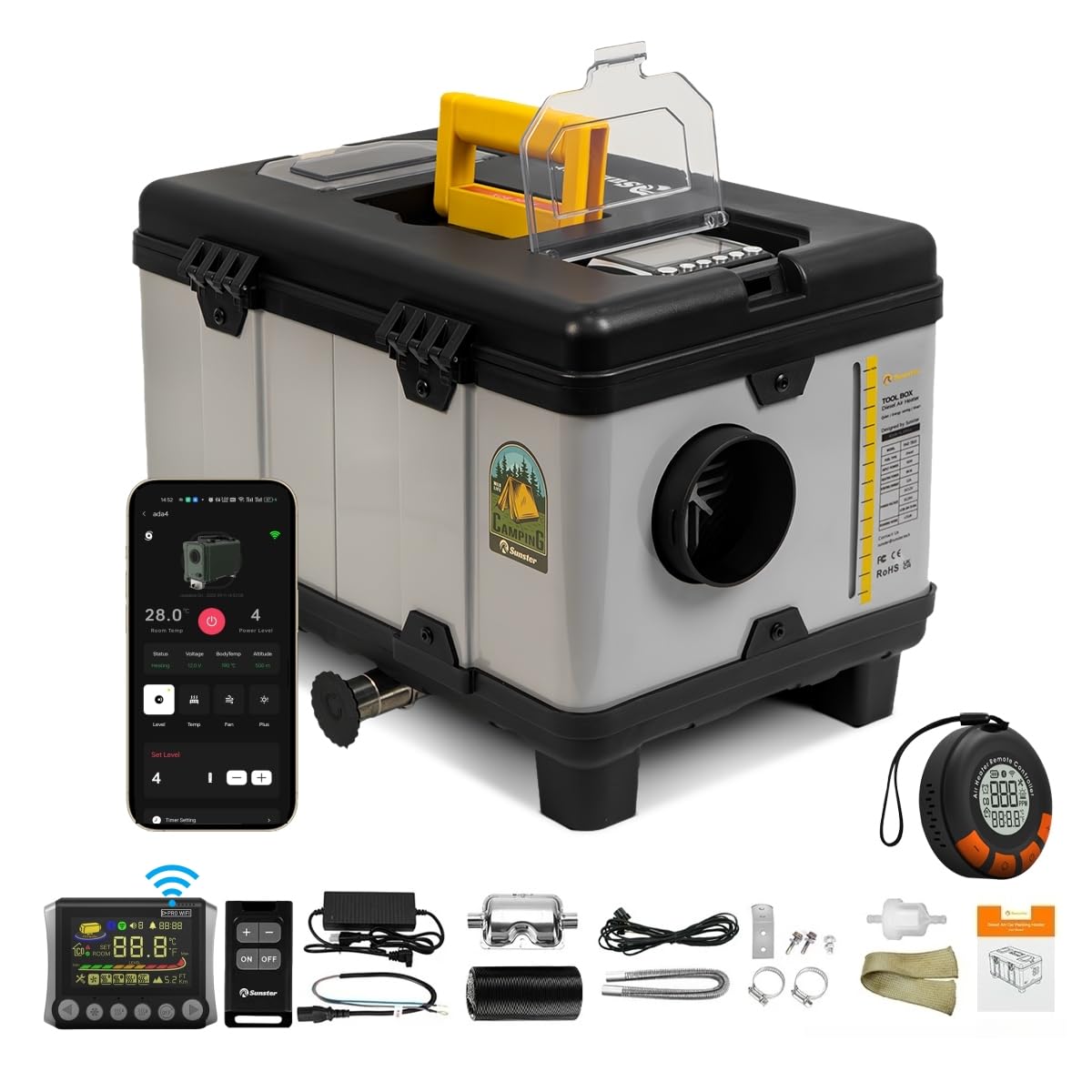 Comparison of two control panels: 2409PRO and 2409PRO WIFI, highlighting features like temperature display, power level, and WiFi indicator.