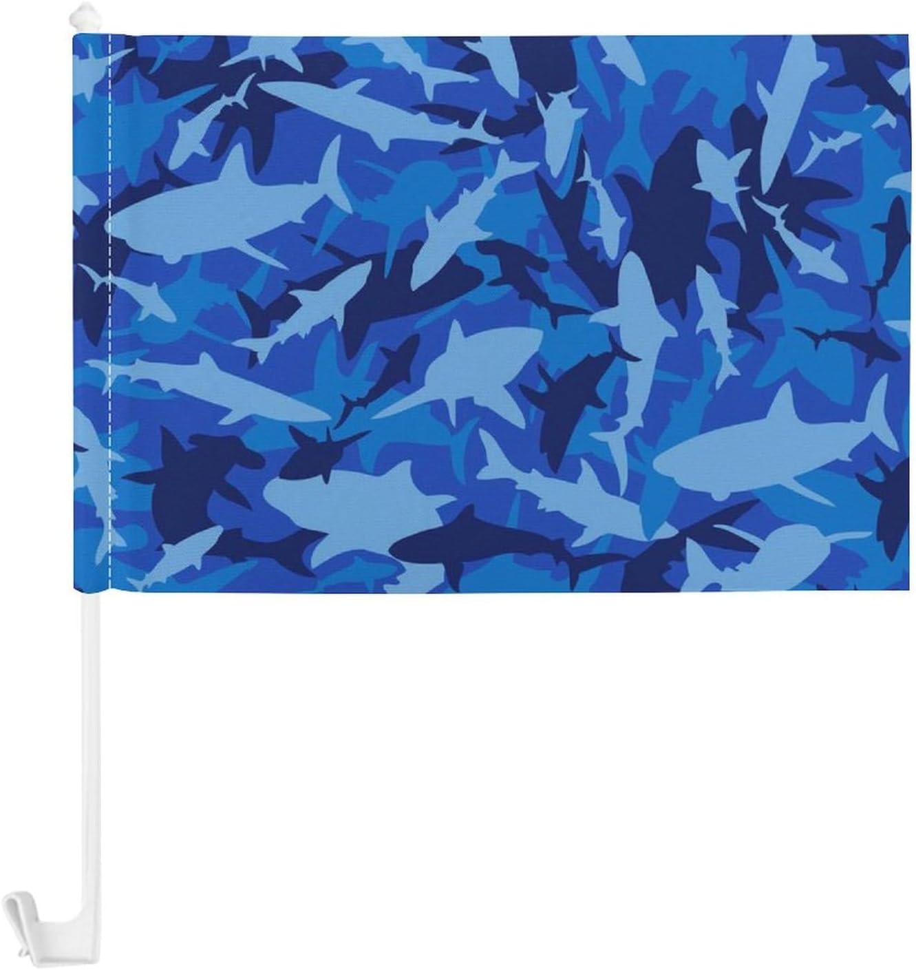 Blue Camouflage Shark Car Flag Polyester Clip Flags Mini Handheld Banners for Auto Outside Travel Decor