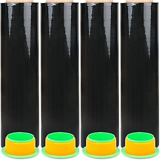 4 Pack Industrial Strength Black Stretch Wrap Film 18" x 1000 Ft 80 Gauge Thick with Plastic Handle, Durable Self-Adhering Heavy Duty Shrink Plastic Wraps for Pallets Moving & Packing