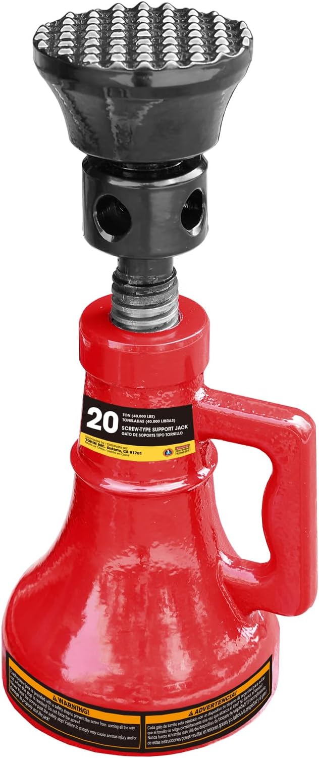 Jack Boss 20 Ton (40,000 LBs) Professional Car Support Screw Jack for House Construction Bridge Stabilization, Red