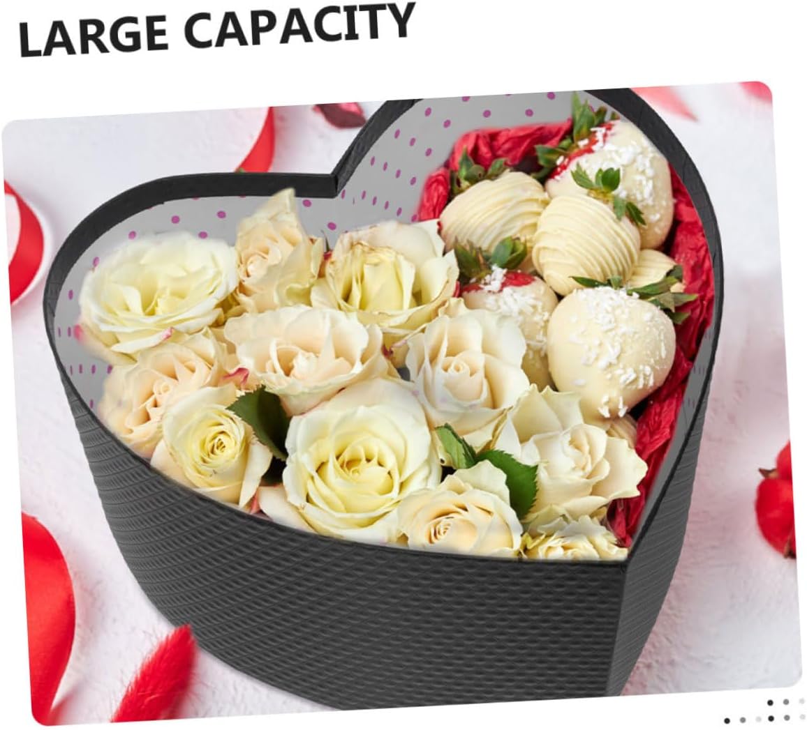 2pcs Heart Shaped Boxes with Lids Large Black Packaging Boxes for Valentine's Day Flowers Chocolate and Strawberry Packing
