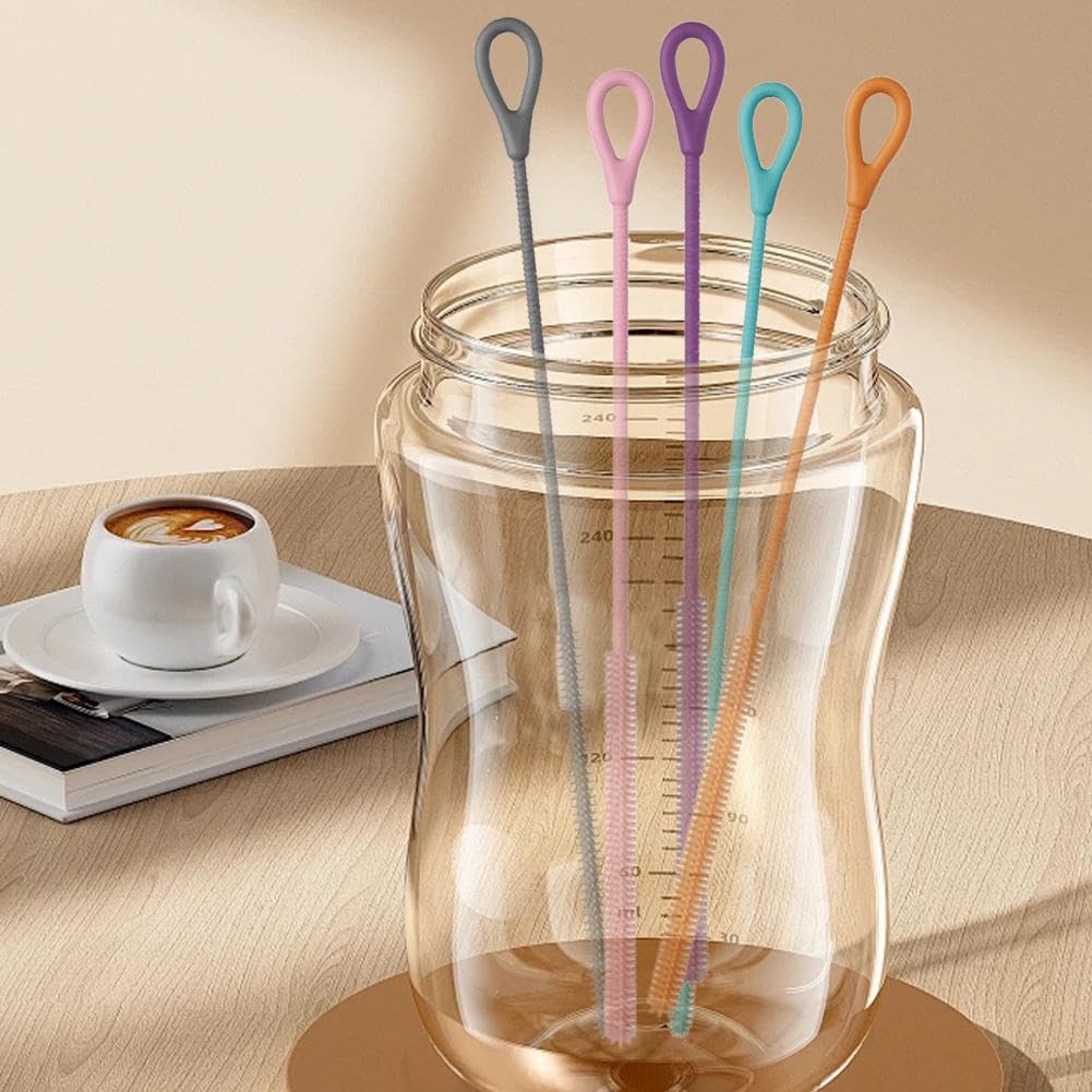 Cepillo limpiador de pajitas de silicona, paquete de 2 cepillos reutilizables extralargos para pajitas, 2025, herramienta de silicona suave extra larga, cepillo de limpieza con mango antideslizante
