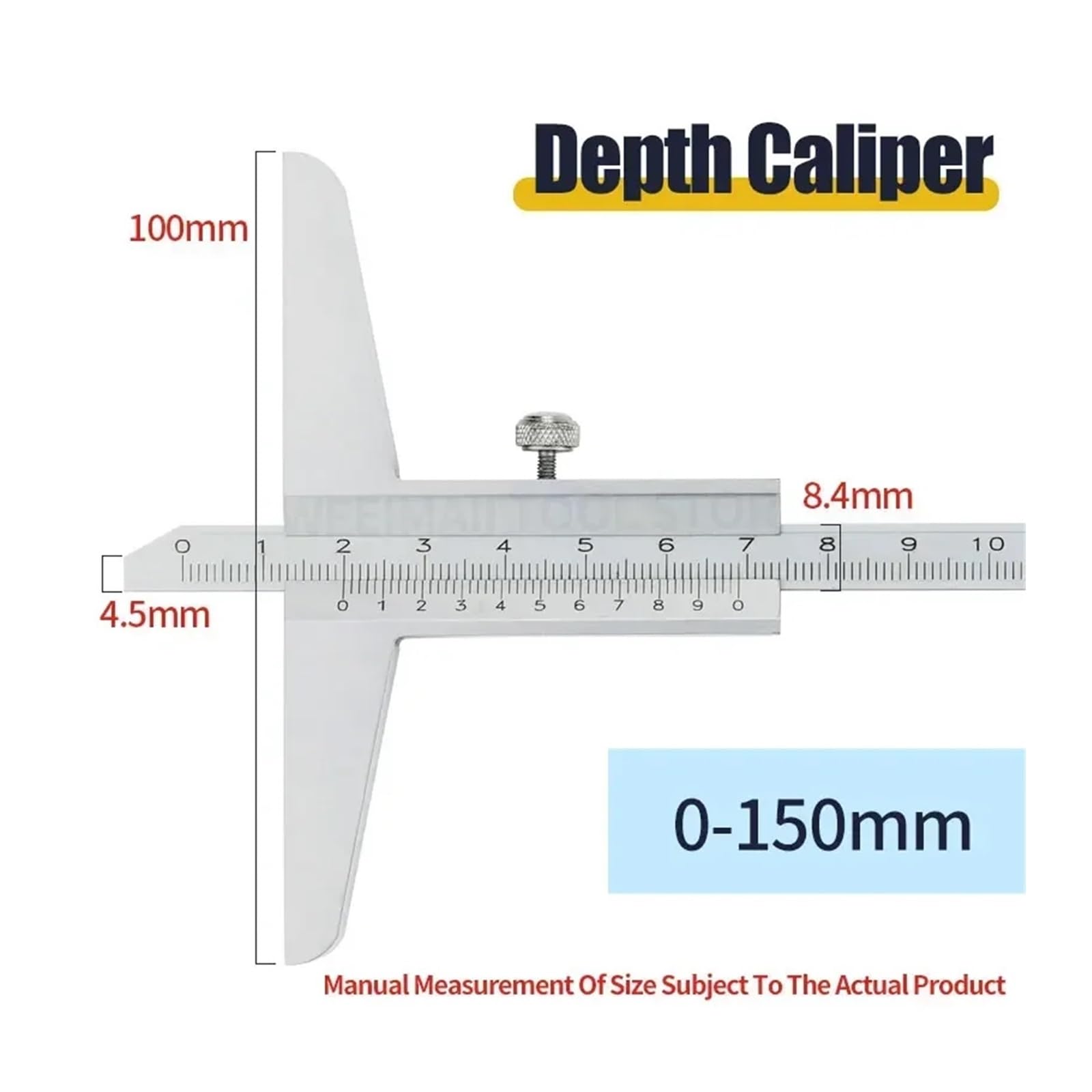 Micrómetro, Calibrador de profundidad, calibrador Vernier, calibradores metálicos, herramientas carpintería, herramienta medición calibre, medidores acero, 150 200 300mm(Depth Caliper 0-300)