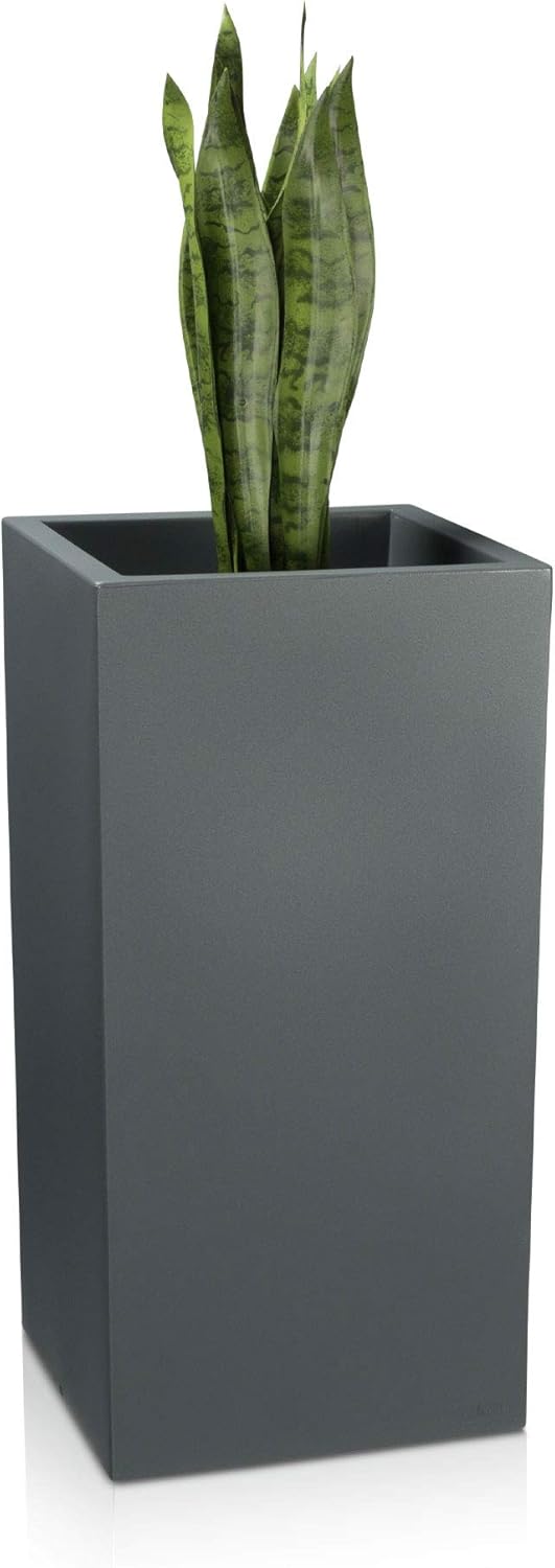DECORAS Planter TORRE 80 of Plastic Basalt Grey Matt 40x40x80 cm