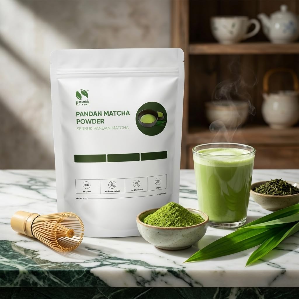 Polvo Pandan Matcha 200g – Mezcla de Pandan y Té Matcha – Sin Aditivos – Vegano y Halal – Para Lattes, Batidos, Postres, Repostería – Aroma Natural de Pandan