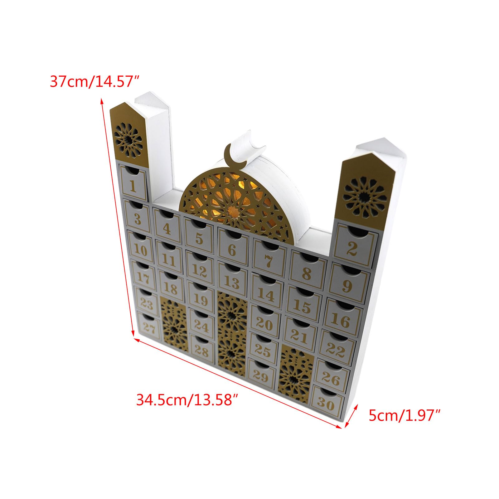 Calendario de cuenta regresiva de madera con luz LED, calendario de Adviento para niños y adultos, decoración del hogar, regalo de fiesta, calendario de Adviento Eid