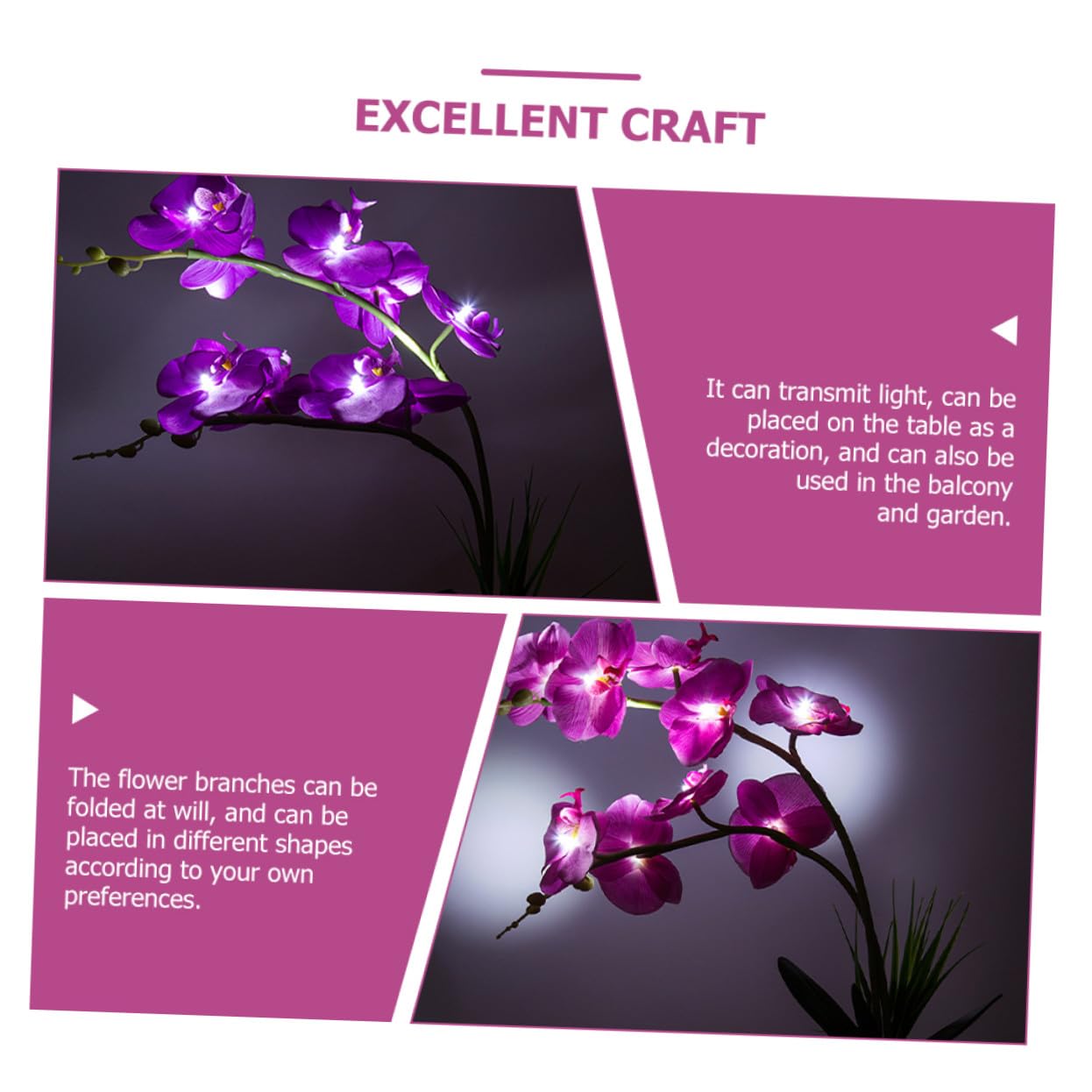 ULTECHNOVO LED Orchideen Tischlampe mit 9 LEDs Faltbare Zweige aus Kunststoff und Seidenstoff Dekoratives Licht für Wohnzimmer und Shops