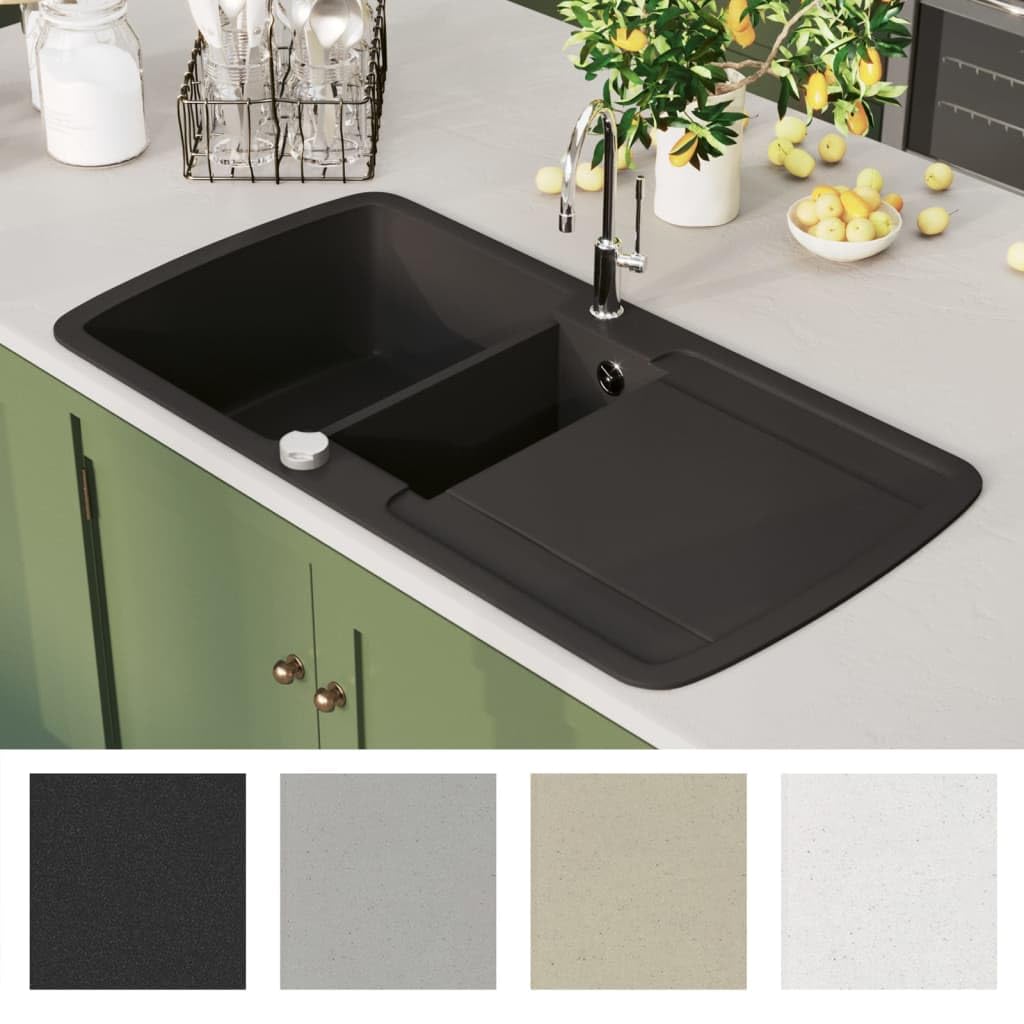 Refined Granitspüle Doppelbecken Küchenspüle Einbauspüle Spülbecken Spüle Küche Waschbecken Küchenbecken Auflagespüle Spülbecken Doppelbecken Schwarz