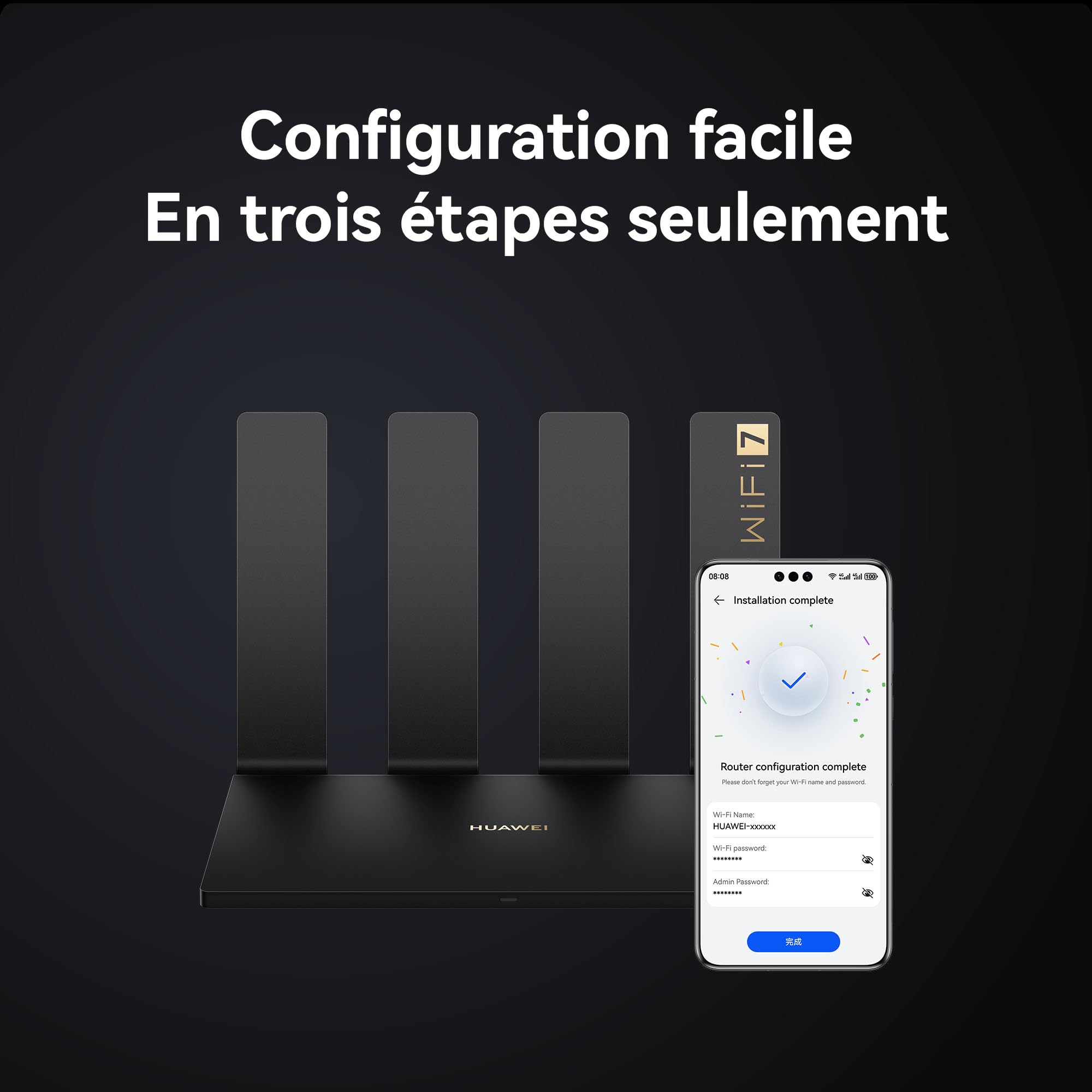 HUAWEI WiFi BE3 Pro, Wi-Fi 7 Double Bande 3,6 Gbit/s, Antenne Intelligente, 2x2,5GE+2xGE