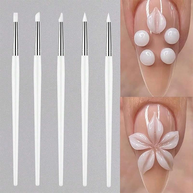 5PCS Set Silicone Nail Art Pen DIY Dotting Polish Brushes Pen Professional Manicure Tools For Women Girls Black — view 2