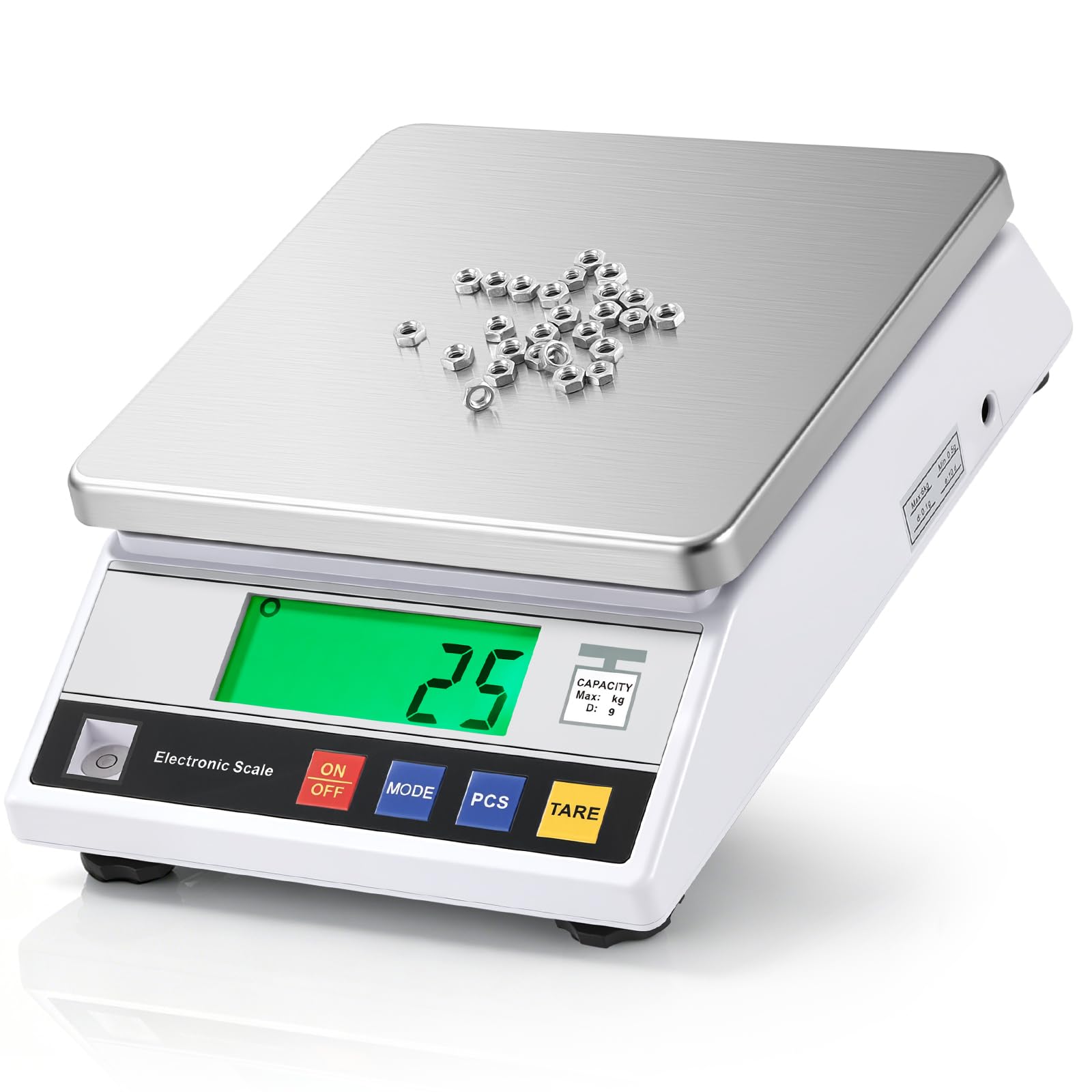 CGOLDENWALL Báscula Contadora de Piezas 10 kg x 0,1 g, Balanza Precisión Laboratorio, 13 Unidades, Plato Inox 17,8x17,8 cm, Alim. AC/DC, Tara y Alarma de Sobrecarga para Piezas, Monedas e Inventario