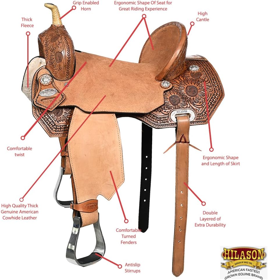 HILASON Flex Tree Western Horse Saddle in American Leather Barrel Trail | for Horses