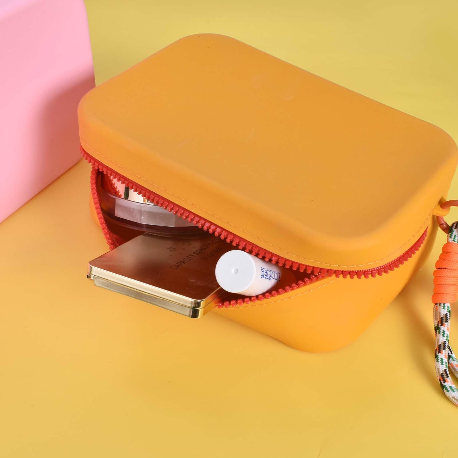 Bolsa de Cosméticos de Silicona, Bolsa de Maquillaje de Viaje, Neceser de Aseo Impermeable, Bolsa Aseo Silicona Portátil 2 PCS Rosa y Naranja, Bolso de Tocador para Mujeres y Hombres