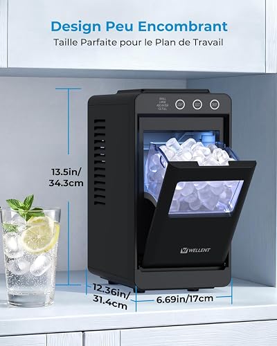 WELLENT Ice Maker Countertop, Portable Bullet Ice Maker with Self-Cleaning, 8 Ice Cubes in 6 Mins, 12KG/24H, 2 Ice Sizes, Compact Ice Machine for Kitchen, Home Bar, Office, Caravan & Camping - 7