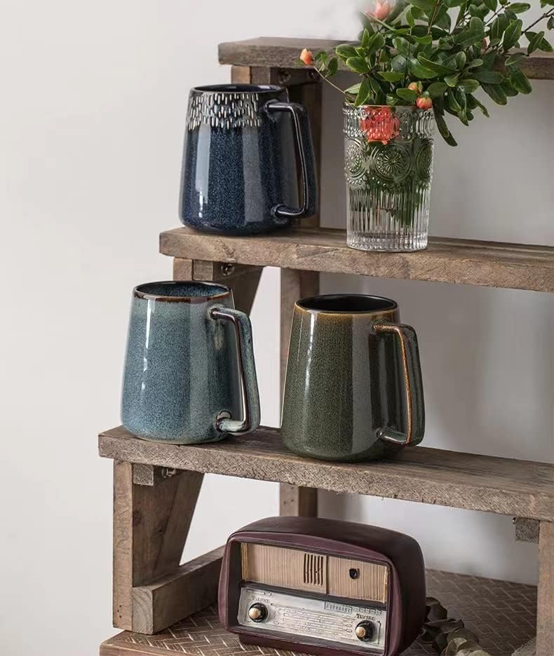 Miniatura 4 de Tazas de café de cerámica de 24 onzas23.7 fl oz con mango dorado, taza de té extra grande para oficina y hogar, regalo y regalo, azul, extra grande