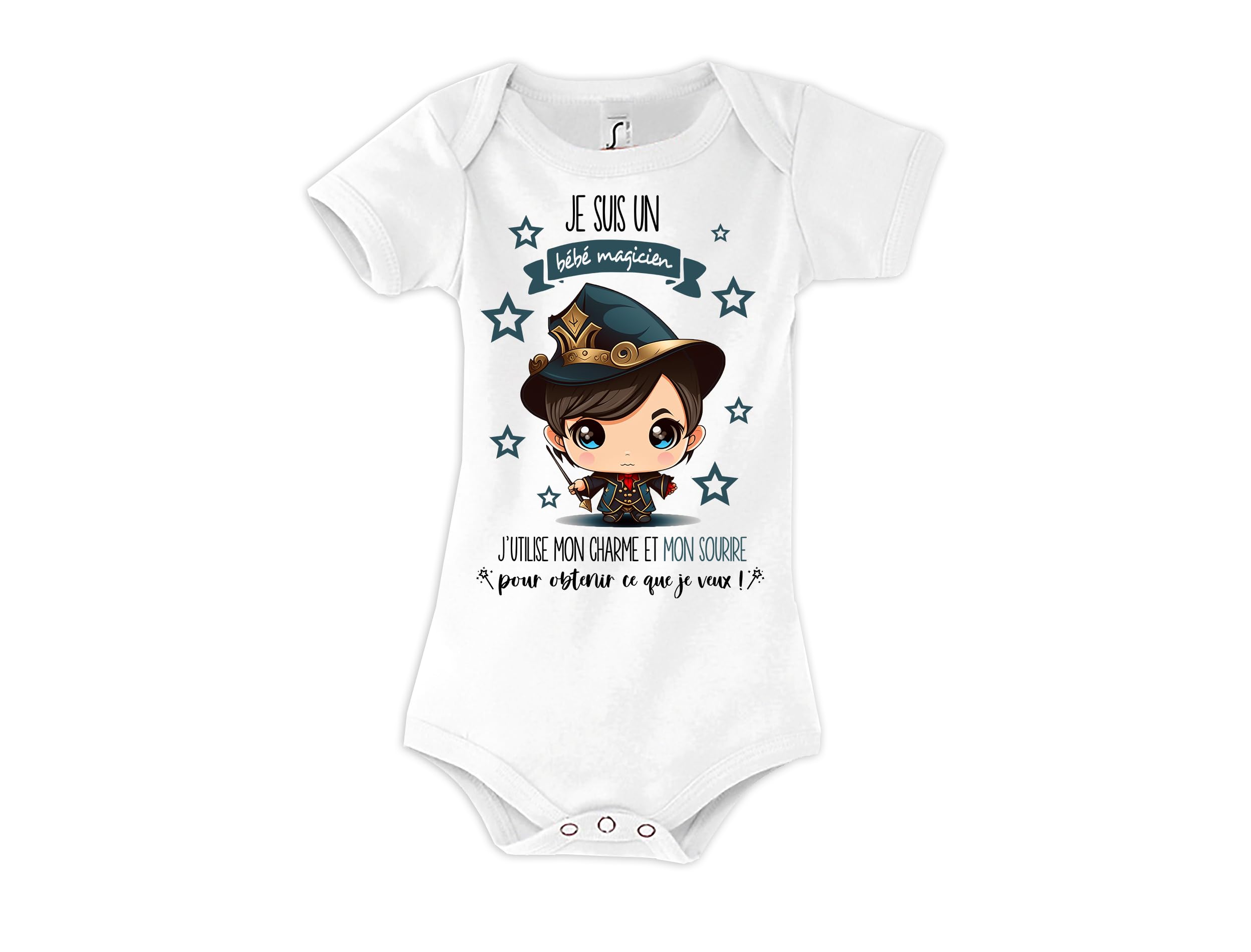 Planetee Body bébé garçon Magicien | Vêtement bébé humour mignon sans manche pour garçon 100% Coton Manches Courtes | Cadeau Naissance Nourrison