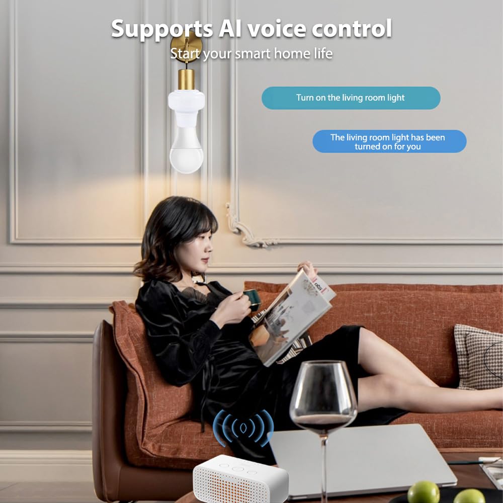 4er-Pack Smart-Lampenfassung, Glühbirnen-Adapter, App-Steuerung, Smart Home, Sprachsteuerung, E27-Glühbirnen-Adapter, Timer-Funktion und Gruppensteuerung, einfache Installation (4 Packungen)