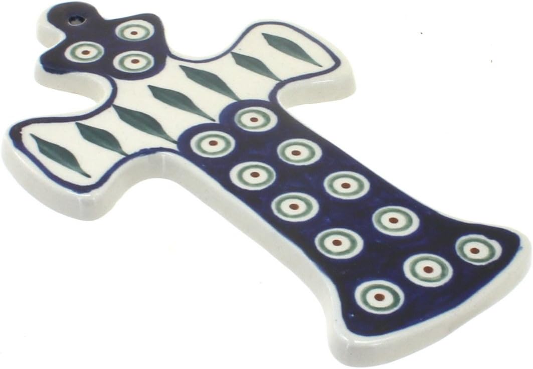 Blue Rose Polish Pottery Peacock Cross