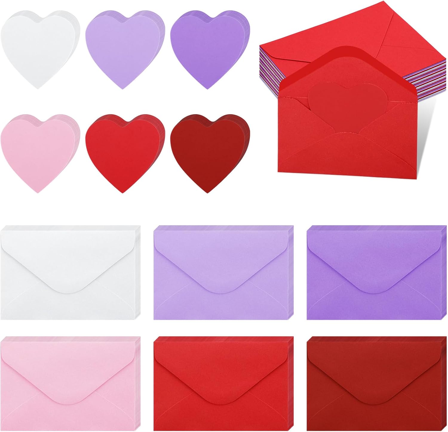 Cholemy 240 Pcs Valentines Day Heart Cards with Envelopes Blank Colorful Heart Shaped Greeting Cards Paper Cutouts for Valentines Party Gift Exchange Anniversary Weddings(Pink Series)