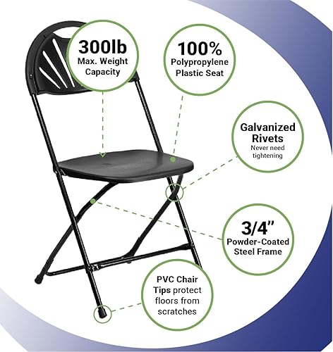 Miniatura 7 de TentandTable Ventilador Back - Sillas plegables apilables resistentes, color blanco, capacidad de 300 libras, para eventos, banquetes, fiestas y