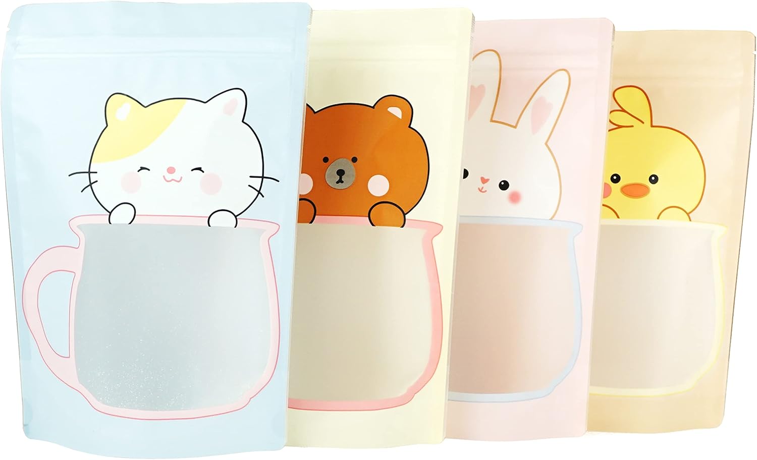 QQ Studio 100 Animal Designed Snack Bags, Plastic Bakery Bags, Cute Favor Bags for Snacks, Pastel Cookie Bags with Window, Zipper Seal Treat Storage Bags (6.25 Inch x 9 Inch, Assorted Animal)