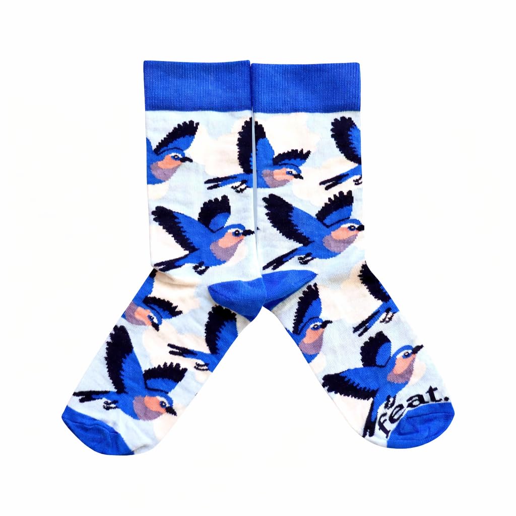 Feat Sock Co Unisex Lilac Breasted Roller Blue Birds Cotton Crew Socks, Uk Sizes 8-11
