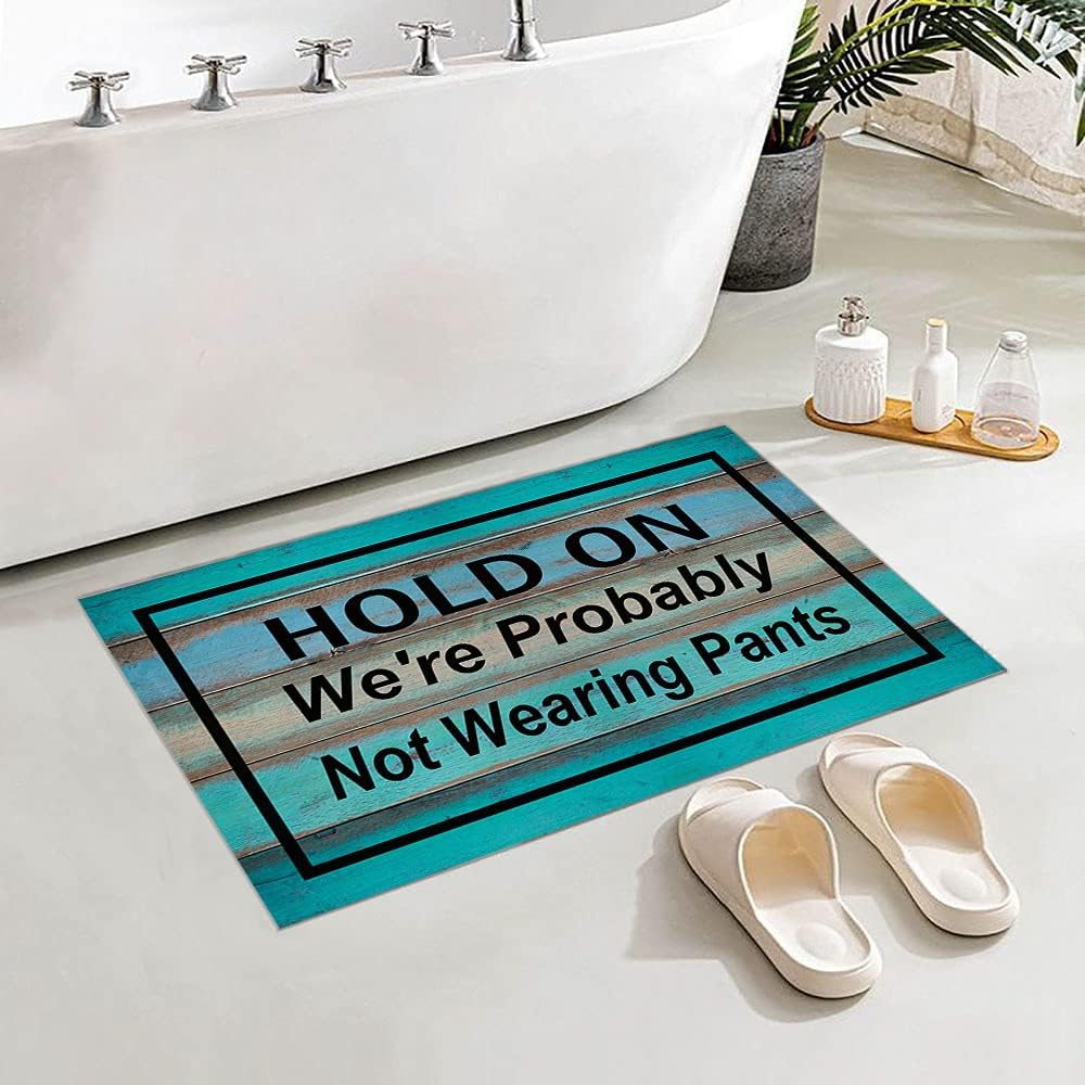 Front Door Mat Welcome Mat Hold On We're Probably Not Wearing Pants Funny Doormat Outdoor Rug