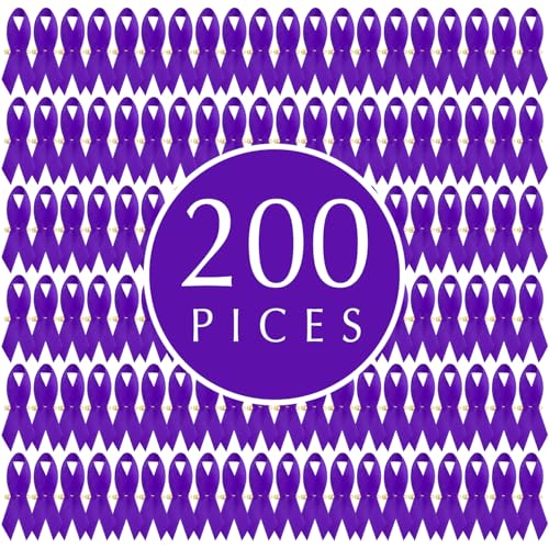 Image of Curvier 200PCS Purple Satin Awareness Ribbons Lapel Pins with Safety Pins