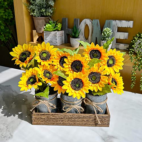 Winlyn 12 Pcs Artificial Sunflower Stems 10.6" Tall Yellow Silk Sunflowers Stems Sunflowers Artificial Flowers For Bouquets Vase Centerpiece Wreaths Floral Arrangements Party Decorations Outdoors #TOP2