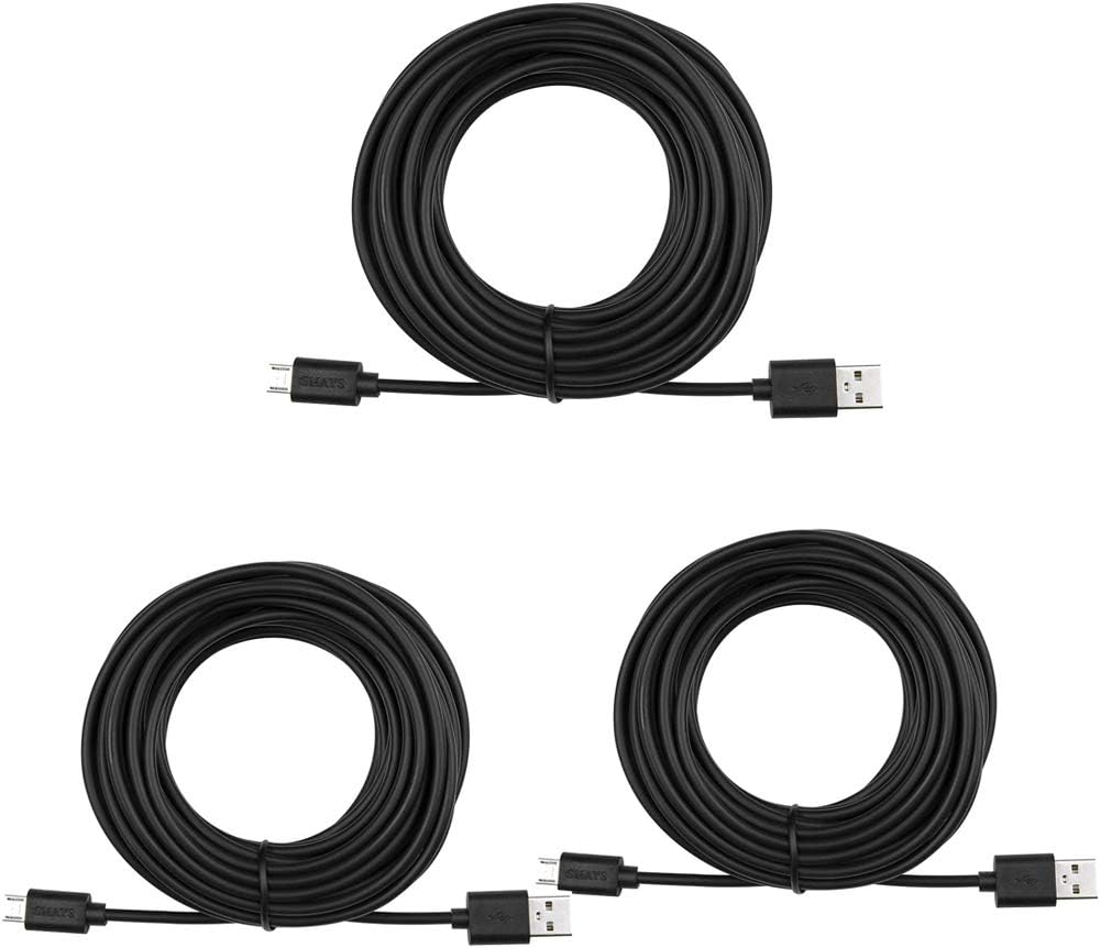 Smays Extension Cable Replacement for Blink Mini, Eufycam 2c, Wyze Cam V3 or Pan V2, Yi Camera, NestCam - Power Cord 25 ft Black, 3-Pack